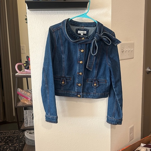 LOFT bow collarless denim jacket - Picture 2 of 4